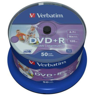 Диск DVD+R Verbatim 4.7GB 16x Printable, 50шт.