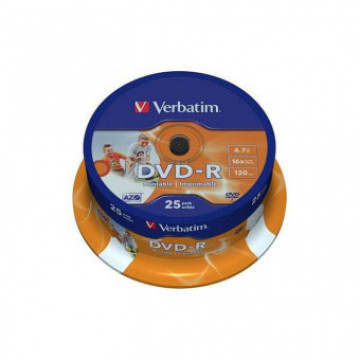 Диск DVD-R Verbatim 4.7GB 16x AZO Wide Printable Surface, саке 25