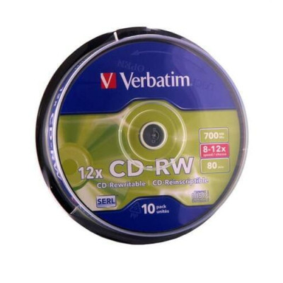 Диск Verbatim CD-RW 700MB 12х Cake/10