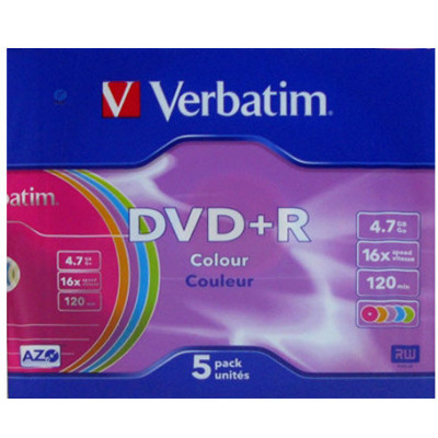Диск Verbatim  DVD+R AZO 4.7GB 16X COLOUR SURFACE (SC-5 шт)