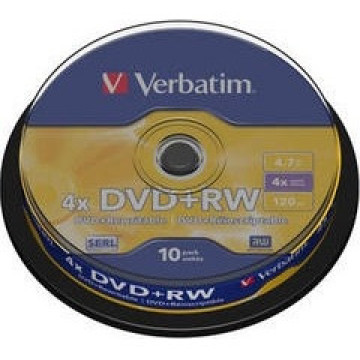 Диск DVD+RW Verbatim 4.7GB 4x/ Cake 10